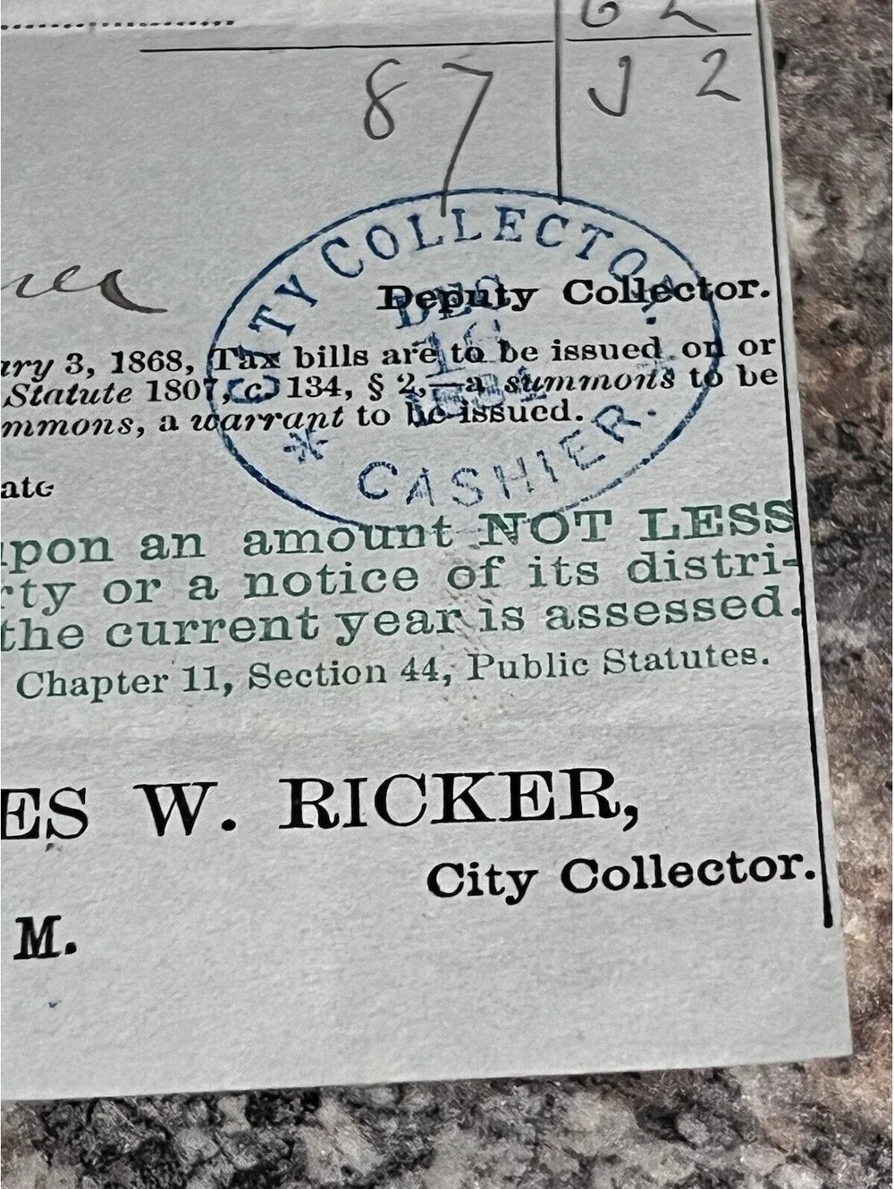 1884 ANTIQUE EPHEMERA PAPER POLL TAX BILL CITY OF BOSTON MA WARD 21